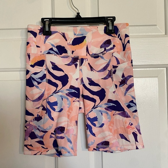 Bebe Sport Women's Bike Shorts Small Mulitcolor Print Logo Pull-On Stretch - Picture 1 of 3